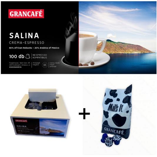 SALINA crema espresso 80% African Robusta - 20% Arabica of Mexico MEGAPACK csomag – Nespresso® kompatibilis kávékapszula + Milk It tejkapszula